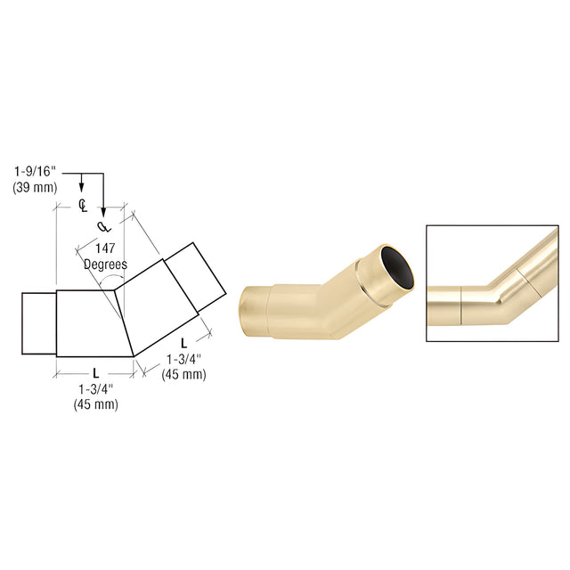 CRL Satin Brass 147 Degree Flush Angle for 1-1/2" Tubing