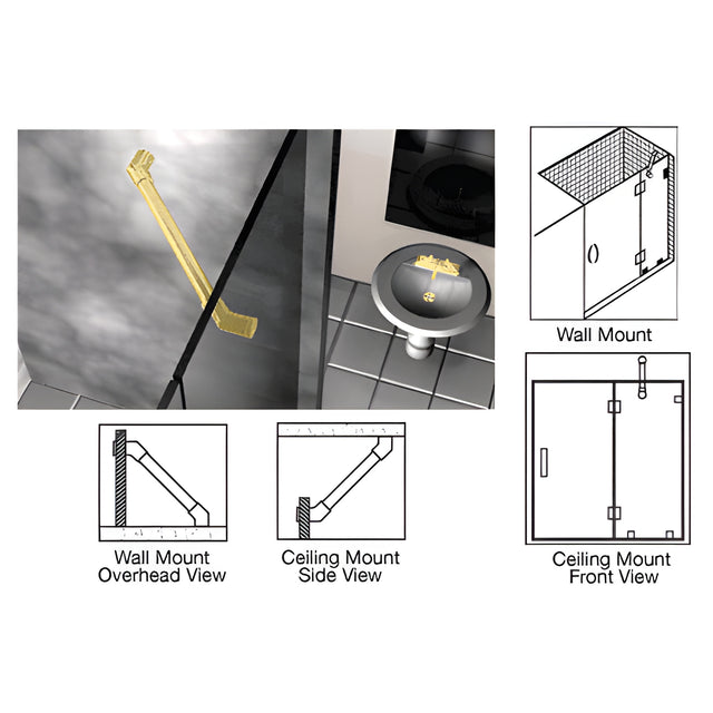 CRL Satin Brass 39" Thru-Glass To Wall/Ceiling Mounted Support Bar