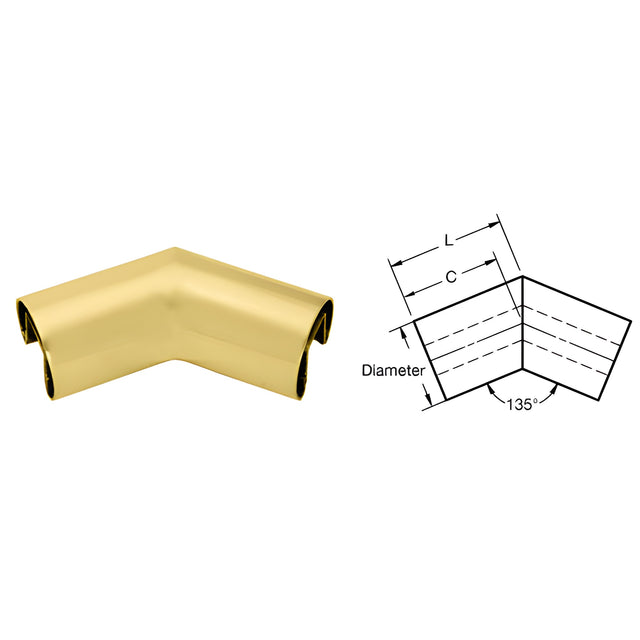 CRL Satin Brass 50.8 mm Diameter 135 Degree Horizontal Corner for 21.52 or 25.52 mm Glass Cap Railing