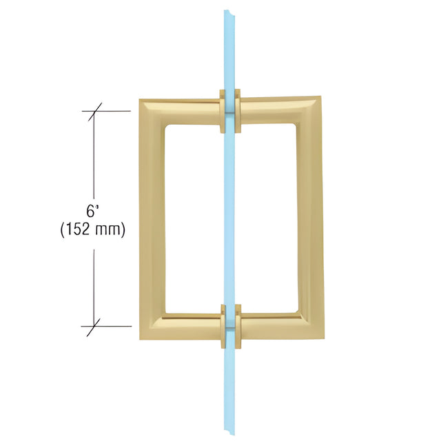 CRL Satin Brass 6" MT Series Round Tubing Mitered Corner Back-to-Back Pull Handle