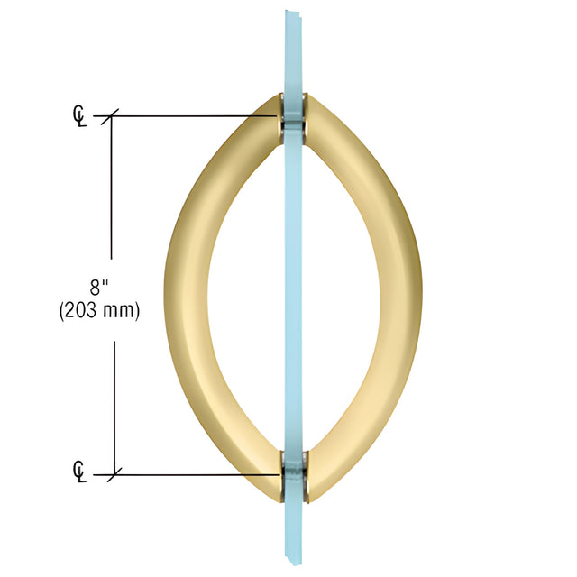 CRL Satin Brass 8" Crescent Style Back-to-Back Pull Handles Without Metal Washers
