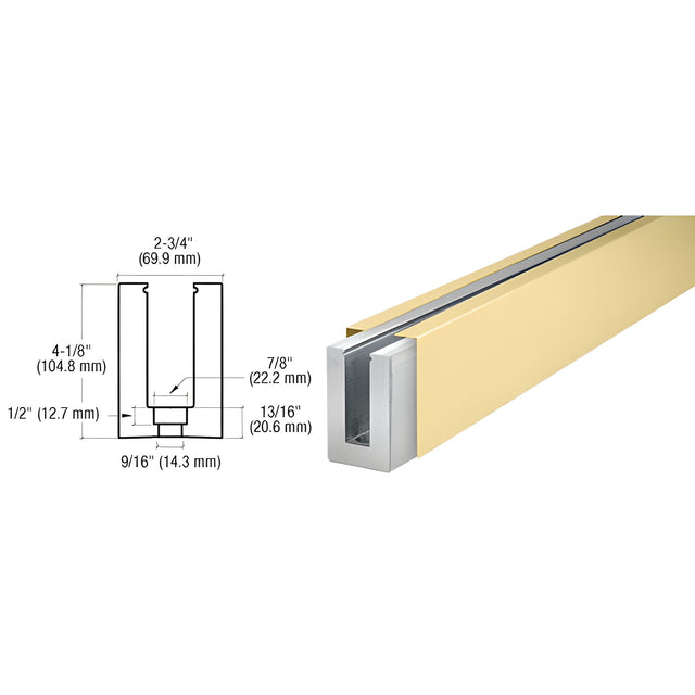 CRL Satin Brass B7S Series Custom Length Square Base Shoe Drilled for 3/4 Glass