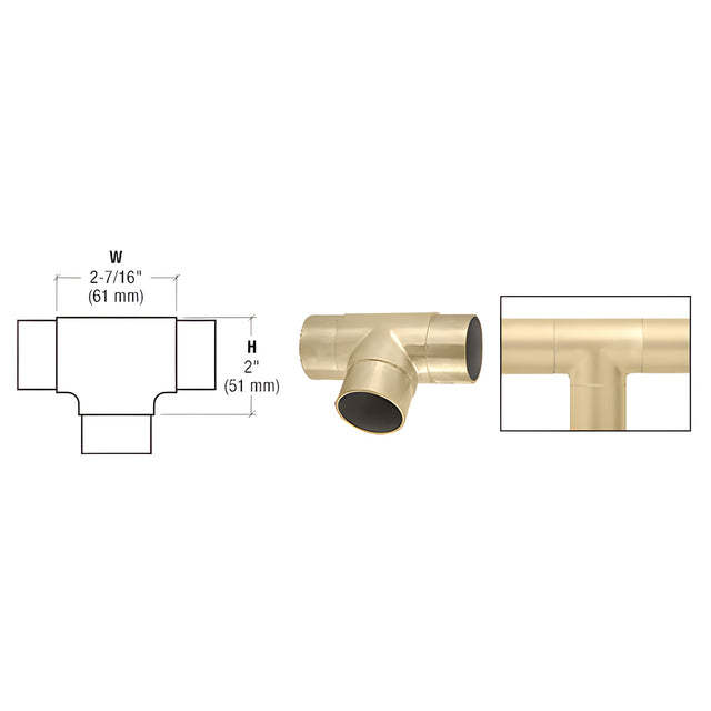 CRL Satin Brass Flush Tee for 1-1/2" Tubing