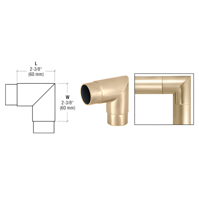 CRL Satin Brass Mitered Style 90 Degree Corner for 1-1/2" Tubing