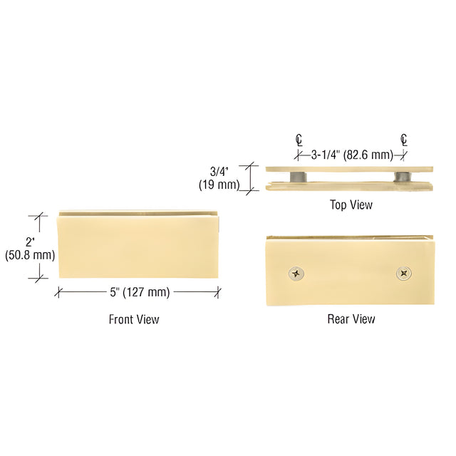 CRL Satin Brass Square 180 Degree Glass-to-Glass Clamp