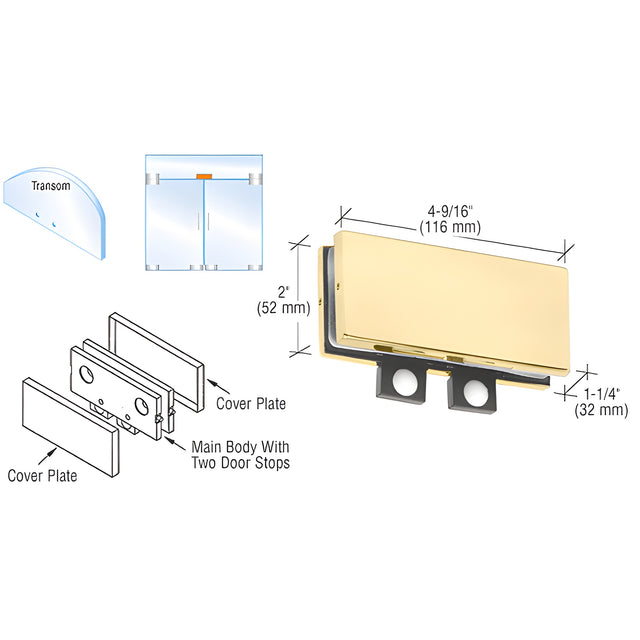 CRL Satin Brass Transom Mounted Connector with Two Reversible Door Stops