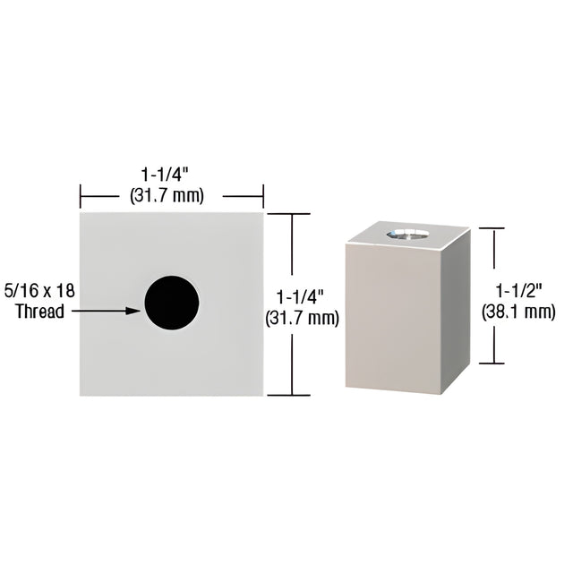 CRL Satin Chrome 1-1/4" Square Standoff Base 1-1/2" in Length