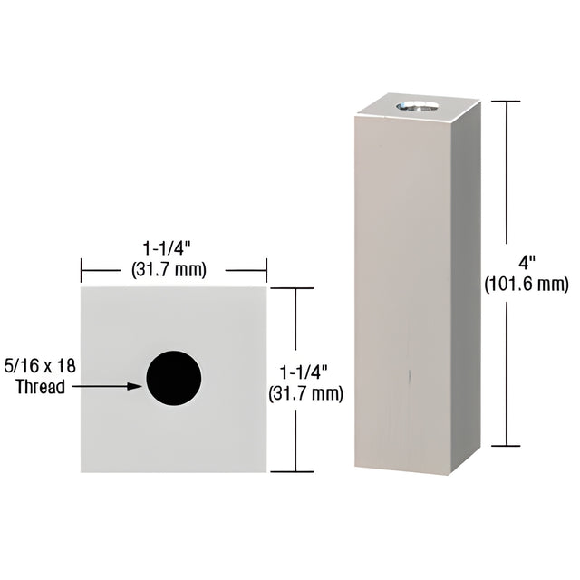 CRL Satin Chrome 1-1/4" Square Standoff Base 4" in Length