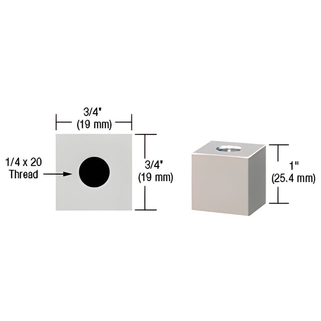 CRL Satin Chrome 3/4" Square Standoff Base 1" Long
