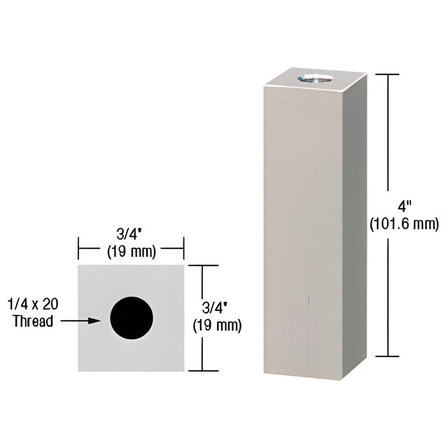CRL Satin Chrome 3/4" Square Standoff Base 4" Long