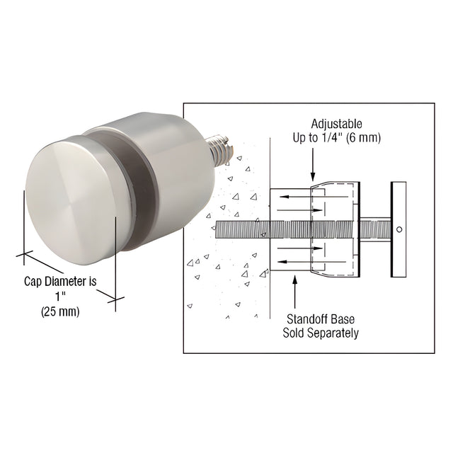 CRL Satin Chrome Adjustable Height Standoff Cap for 3/4" Base