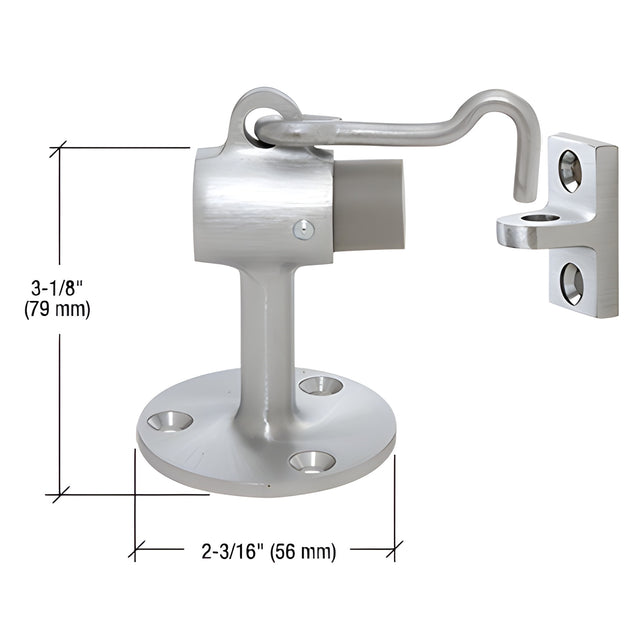 CRL Satin Chrome Finish Brass Floor Mounted Heavy-Duty Door Stop with Hook and Holder