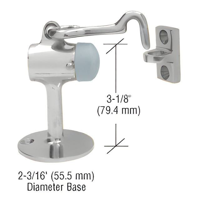 CRL Satin Chrome Floor Mounted Heavy-Duty Door Stop with Hook and Holder