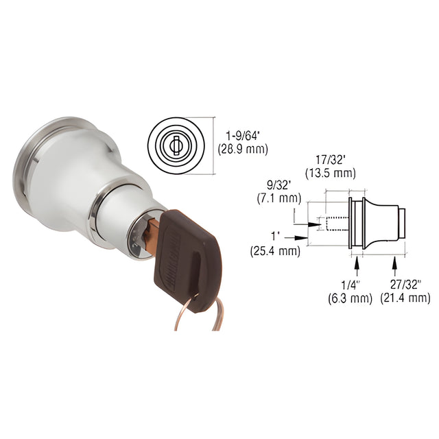 CRL Satin Chrome Keyed Alike Lock for Cabinet Glass Door