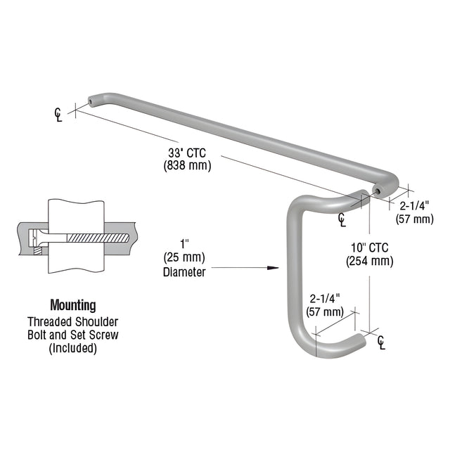 CRL Satin Chrome Solid Push Bar and Pull Handle Set