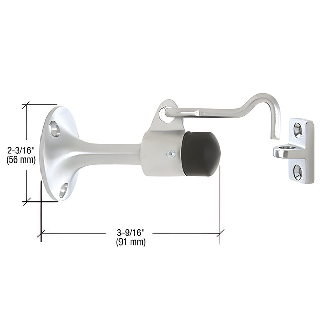 CRL Satin Chrome Wall Mounted Heavy-Duty Door Stop with Hook and Holder