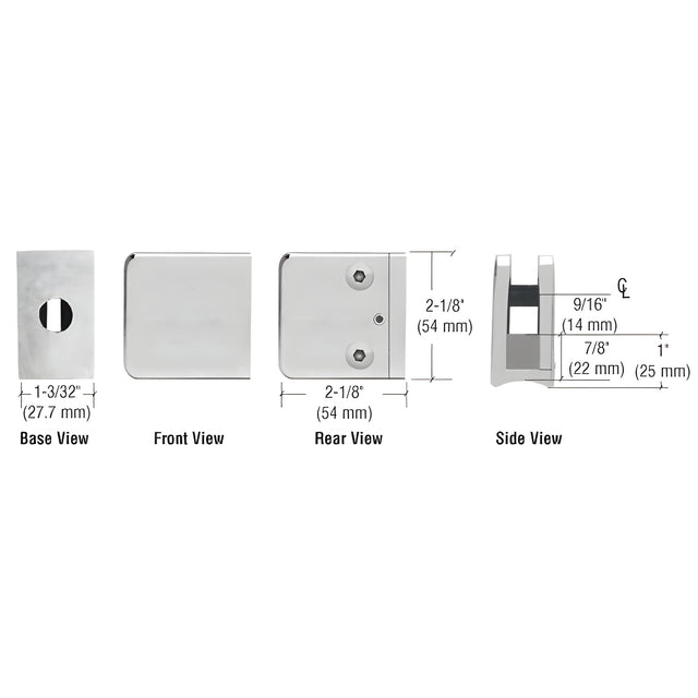 CRL Satin Chrome Z-Series Large Square Clamp for 3/8" Glass