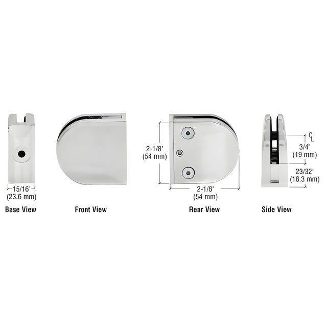 CRL Satin Chrome Z-Series Round Type Flat Base Zinc Clamp for 1/4" and 5/16" Glass