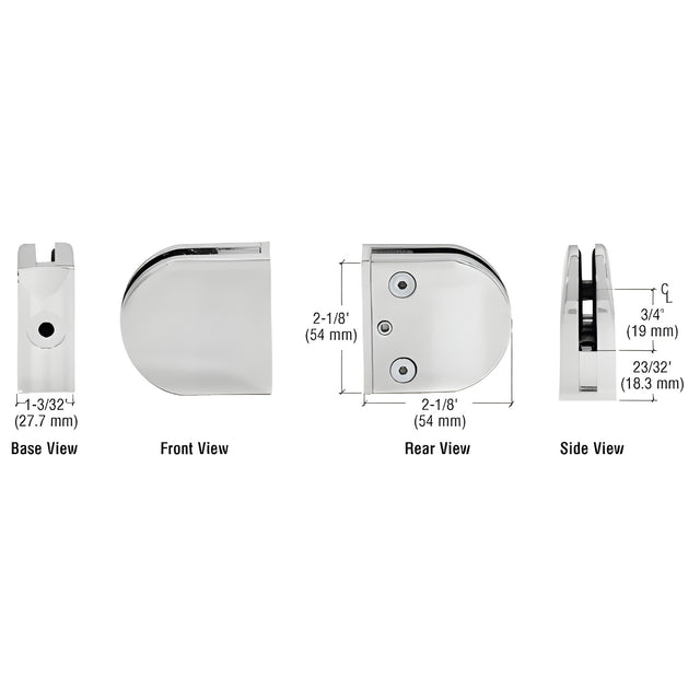 CRL Satin Chrome Z-Series Round Type Flat Base Zinc Clamp for 3/8" Glass