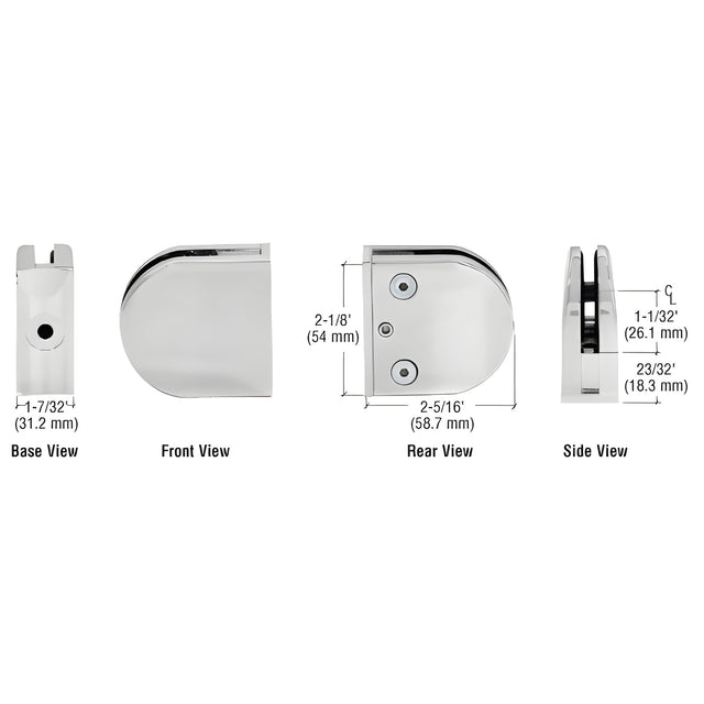 CRL Satin Chrome Z-Series Round Type Flat Base Zinc Clamp for 1/2" Glass