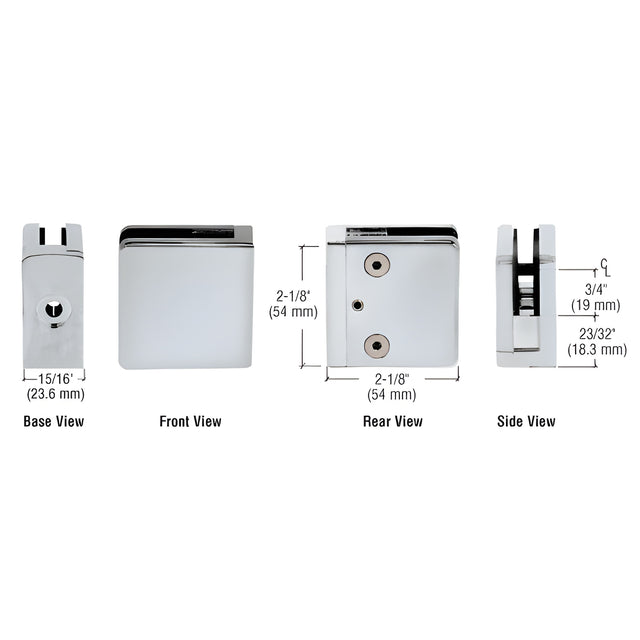 CRL Satin Chrome Z-Series Square Type Flat Base Zinc Clamp for 1/4" and 5/16" Glass