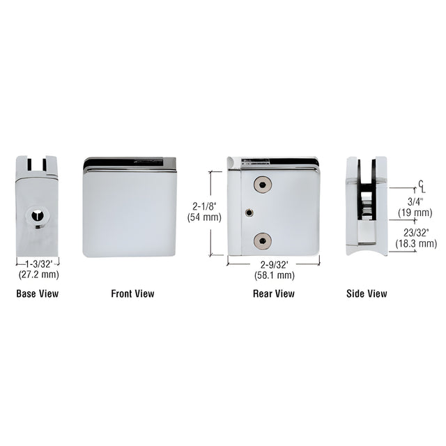 CRL Satin Chrome Z-Series Square Type Radius Base Zinc Clamp for 3/8" Glass