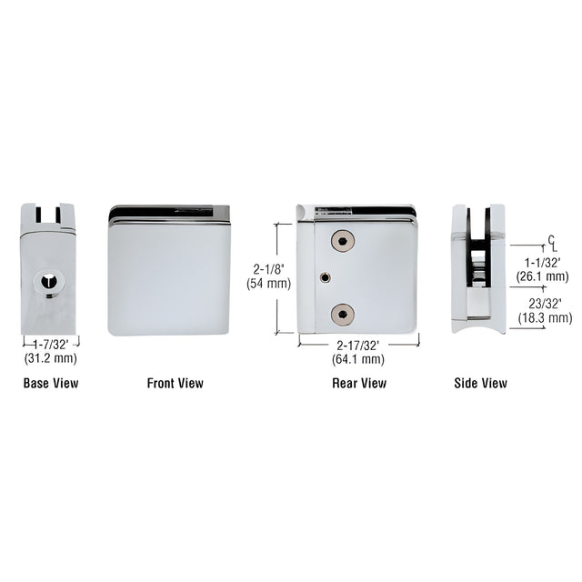 CRL Satin Chrome Z-Series Square Type Radius Base Zinc Clamp for 1/2" Glass