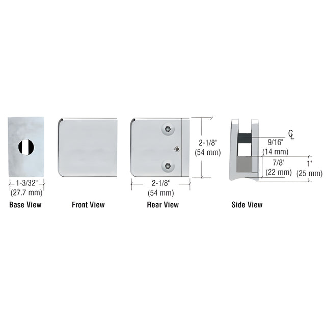 CRL Satin Stainless Z-Series Large Square Glass Clamp for 3/8" Glass