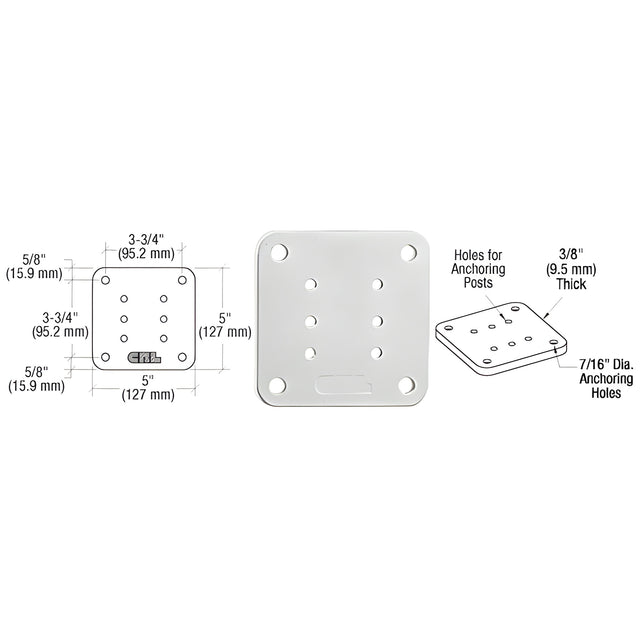 CRL Silver Metallic 5" x 5" Square Base Plate