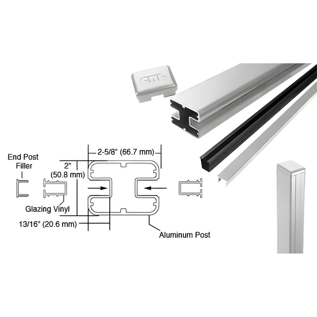 CRL Silver Metallic AWS 2" x 2-5/8" Rectangular 180 Degree 60" End Post Kit