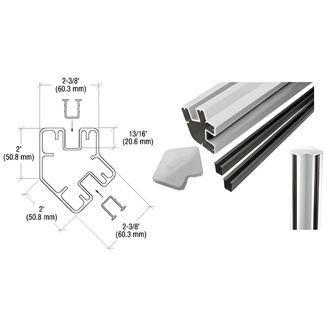CRL Silver Metallic AWS 48" Long 2" x 2-3/8" Rectangular 135 Degree Post Kit