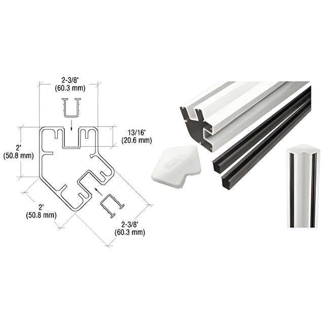 CRL Sky White 72" Long 2" x 2-3/8" Rectangular 135 Degree Post Kit