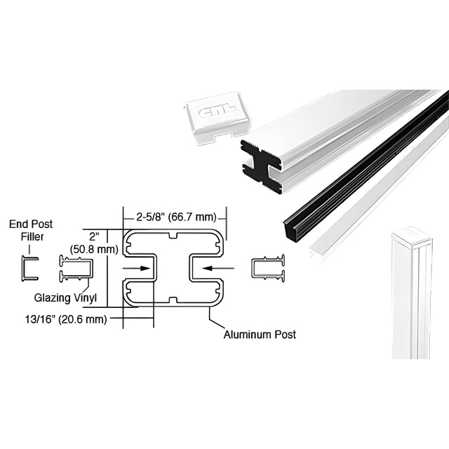 CRL Sky White AWS 2" x 2-5/8" Rectangular 180 Degree 72" End Post Kit