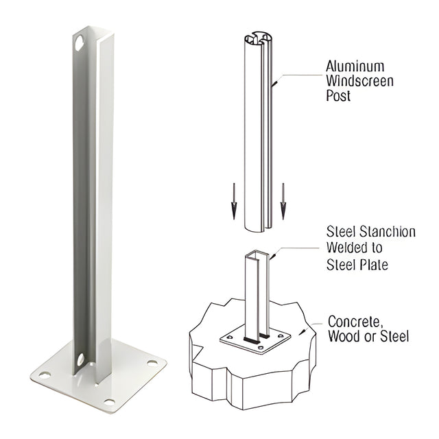 CRL Sky White AWS Steel Stanchion for 180 Degree Round or Rectangular Center or End Posts