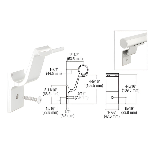 CRL Sky White Quick Connect Aluminum Hand Rail Bracket for 1-1/2" Diameter Tubing
