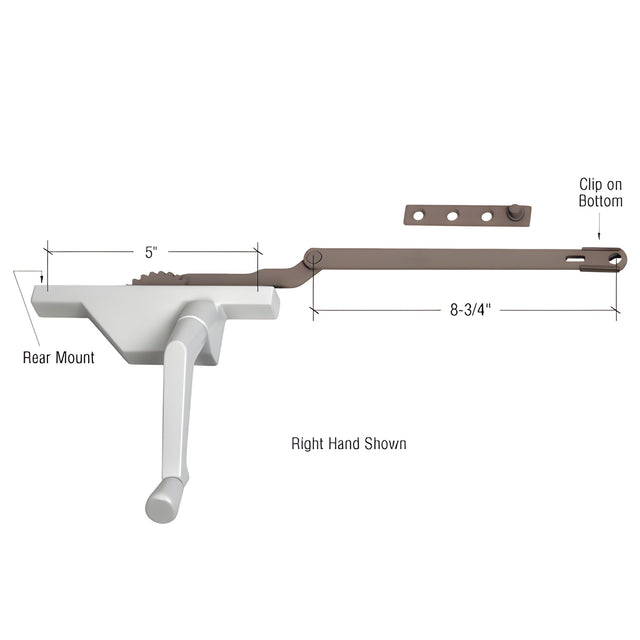 CRL Truth® White Right Hand Rear Mount Dyad Casement Operator