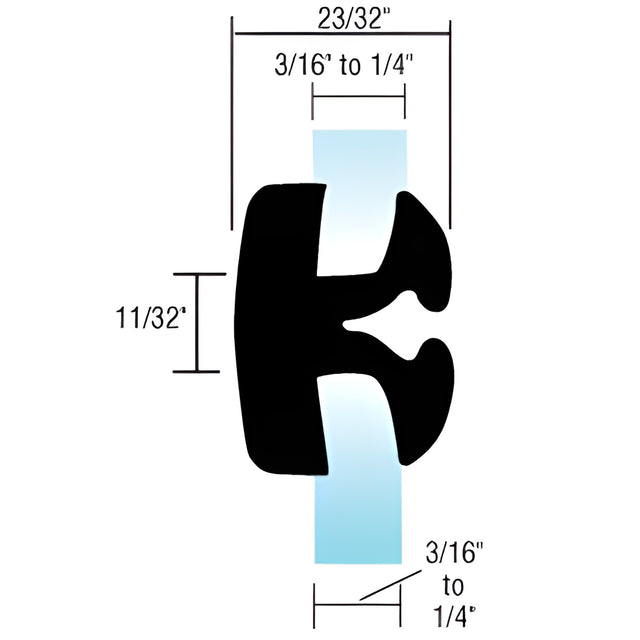 CRL Two-Piece Self-Sealing Universal Weatherstrip 3/16" to 1/4" Panel - 3/16" to 1/4" Glass