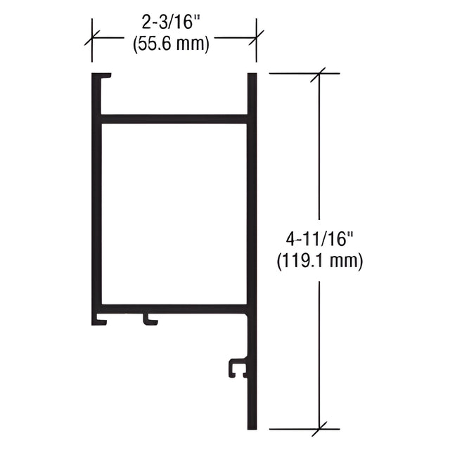 CRL-U.S. Aluminum 4-11/16" Top Door Rail for 1-5/16" Glass - 21'0, Clear Anodized Class 1