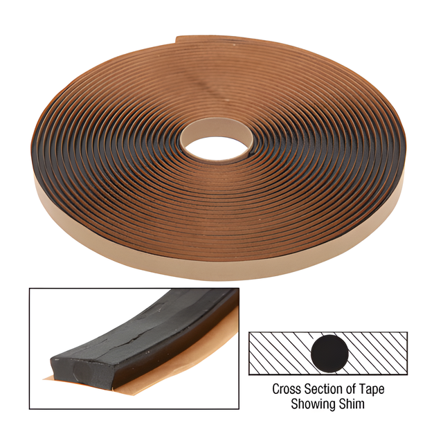 CRL-U.S. Aluminum Black .375 x .215 x .187 x 25' Long Glazing Tape with Shim