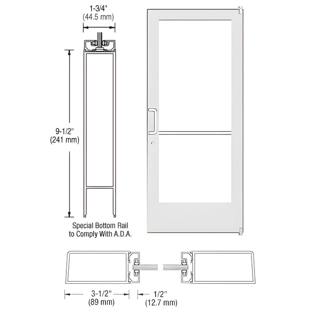 CRL-U.S. Aluminum Bone White KYNAR® Custom Single Series 400 Medium Stile Offset Pivot Entrance Door for Surface Mount Door Closer