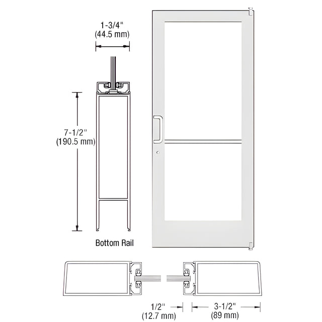 CRL-U.S. Aluminum Bone White KYNAR® Custom Single Series 400 Medium Stile Offset Pivot Entrance Door for Surface Mount Door Closer