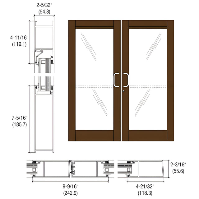CRL-U.S. Aluminum Bronze Anodized Custom Pair Series 604 Blast Resistant Butt Hinge Entrance Doors with Panics for Surface Mount Door Closers