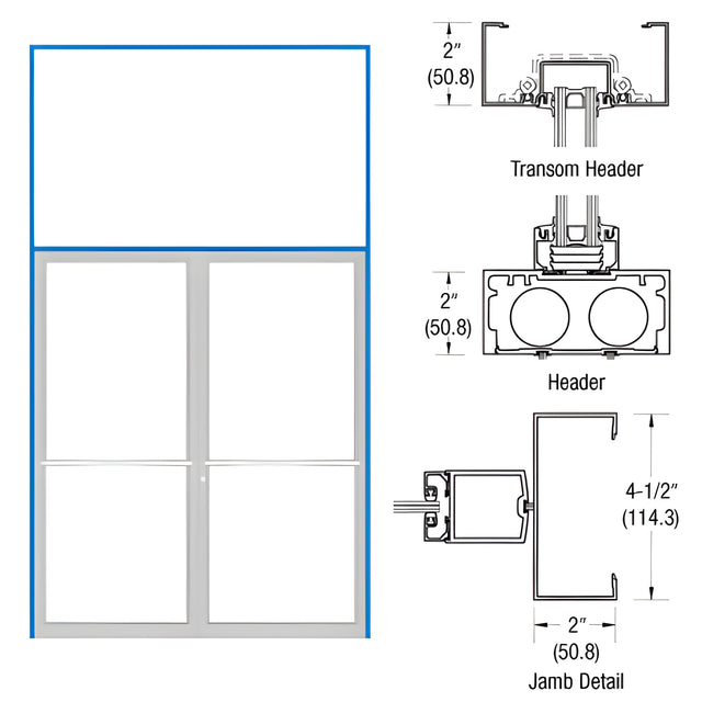 CRL-U.S. Aluminum Bronze Black Anodized 2" x 4-1/2" Open Back Transom Frame Prepped for Pair Doors Center Hung Overhead Concealed Closer Using Flush Bolts