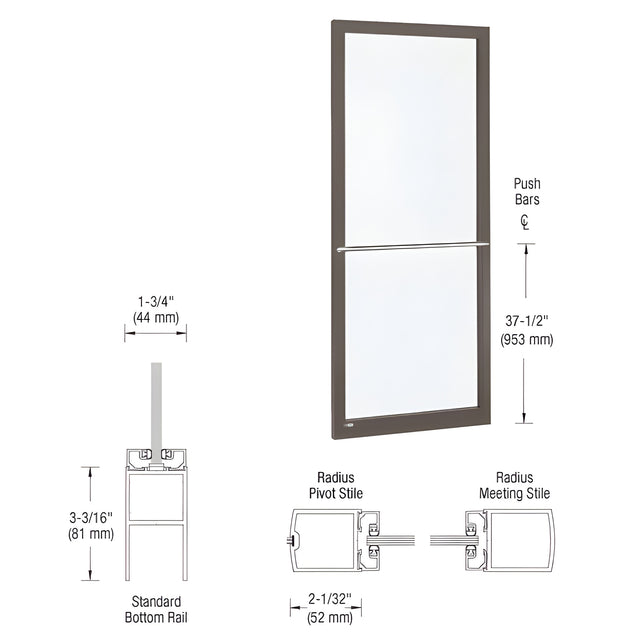 CRL-U.S. Aluminum Bronze Black Anodized 250 Series Narrow Stile Inactive Leaf of Pair 3'0 x 7'0 Center Hung for OHCC w/Standard Push Bars Complete Door Std. MS Lock & Bottom Rail