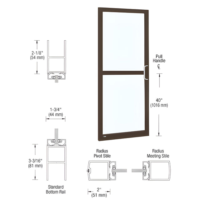 CRL-U.S. Aluminum Bronze Black Anodized 250 Series Narrow Stile Inactive Leaf of Pair 3'0 x 7'0 Center Hung for OHCC w/Standard Push Bars Complete Panic Door with Std. Panic and Bottom Rail