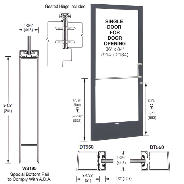 CRL-U.S. Aluminum Bronze Black Anodized 250 Series Narrow Stile (LHR) HLSO Single 3'0 x 7'0 Offset Hung with Geared Hinged Complete ADA Door, Lock Indicator, Cylinder Guard - for 1" Glazing