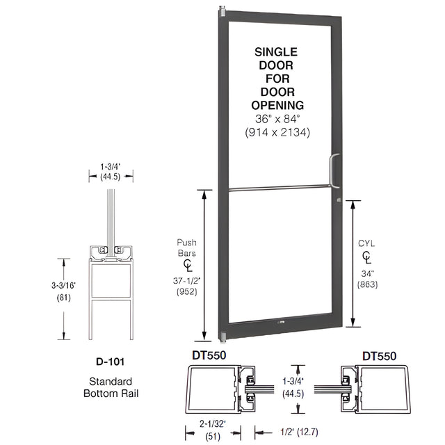 CRL-U.S. Aluminum Bronze Black Anodized 250 Series Narrow Stile (LHR) HLSO Single 3'0 x 7'0 Offset Hung with Pivots for Surf Mount Closer Complete Door for 1" Glass with Standard MS Lock and Bottom Rail
