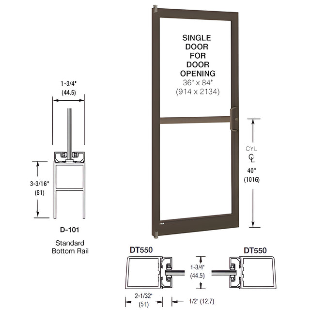 CRL-U.S. Aluminum Bronze Black Anodized 250 Series Narrow Stile (LHR) HLSO Single 3'0 x 7'0 Offset Hung with Pivots for Surf Mount Closer Complete Panic Door with Std. Panic and Bottom Rail