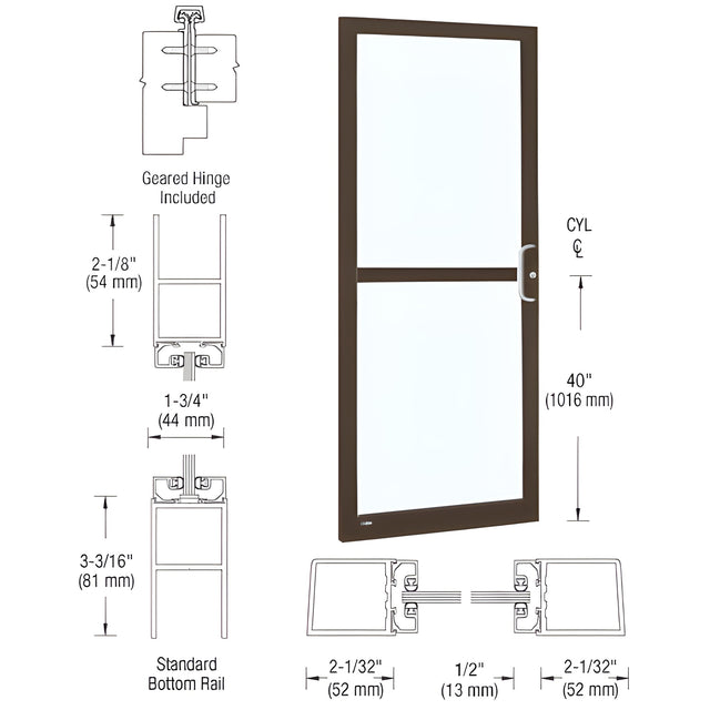 CRL-U.S. Aluminum Bronze Black Anodized 250 Series Narrow Stile (LHR) HLSO Single 3'0 x 7'0 Offset Hung with Geared Hinged Complete Panic Door with Std. Panic and Bottom Rail