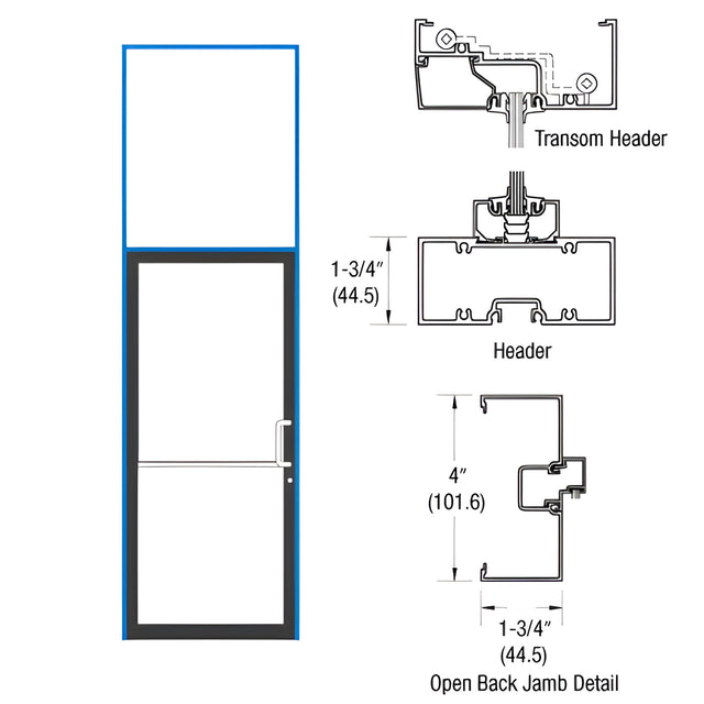 CRL-U.S. Aluminum Bronze Black Anodized 39-1/2" x 126" 400 Series Right Hand Transom Single Door Frame